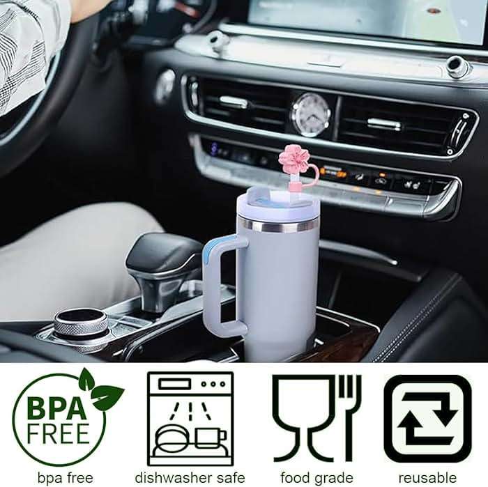 BTYHAOS Silicone Straw Caps for 10mm Tumblers | Reusable Dust-Proof Straw Toppers Compatible with Stanley 30oz & 40oz Tumblers (Purple Flower 3pc) - Image 5