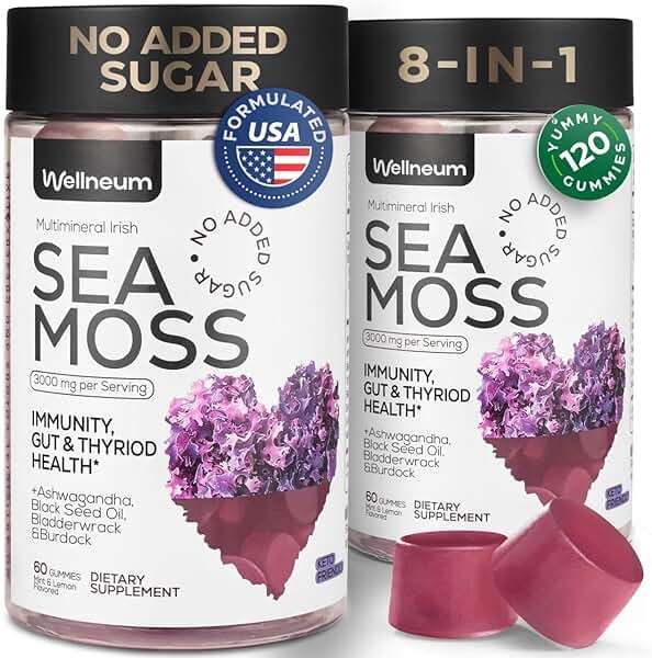 Multimineral Sea Moss Gummies 3000 Mg with Probiotic, Bladderwrack, Black Seed Oil, Ashwagandha, Burdock Root (2 Pack) - Irish Seamoss for Immunity, Thyroid and Gut Health - Vegan, Sugar Free - Image 1