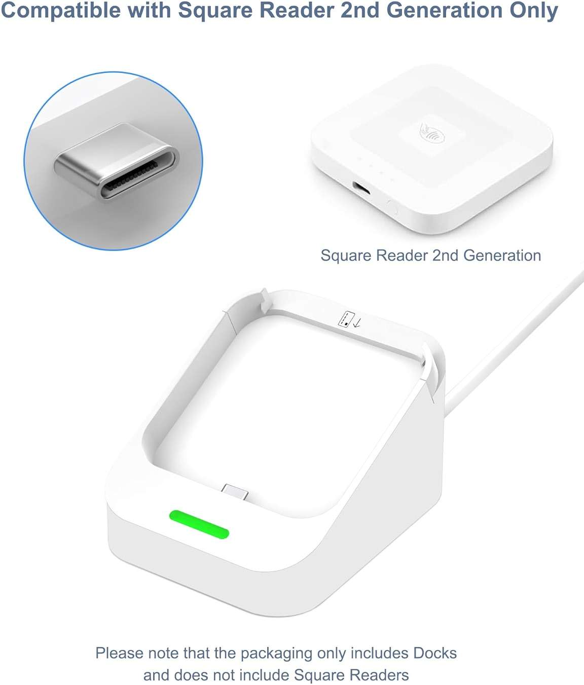 WUKUR Dock for Square Reader 2nd Generation, Holder Stand for Square Card Reader 2 Gen, Compact Dock with Upgraded Detachable USB-C Port and Smart Anti-Slip Button (Cable Included, No Device) - Image 3