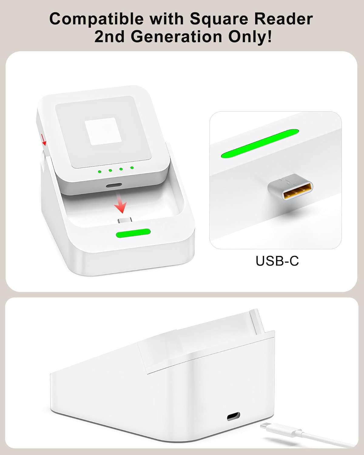 WUKUR Dock for Square Reader 2nd Generation, Holder Stand for Square Card Reader 2 Gen, Compact Dock with Upgraded Detachable USB-C Port and Smart Anti-Slip Button (Cable Included, No Device) - Image 6