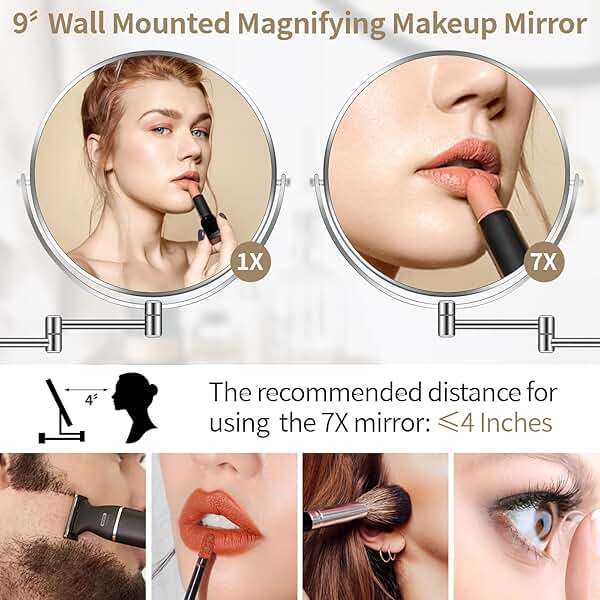 BTremary 9” Large Wall Mounted Makeup Mirror 1X/7X Double-Side Bathroom Magnifying Mirror 360 Swivel Vanity Mirror Extendable Shaving Wall Mount Cosmetic Mirror for Men and Women, Chrome - Image 3