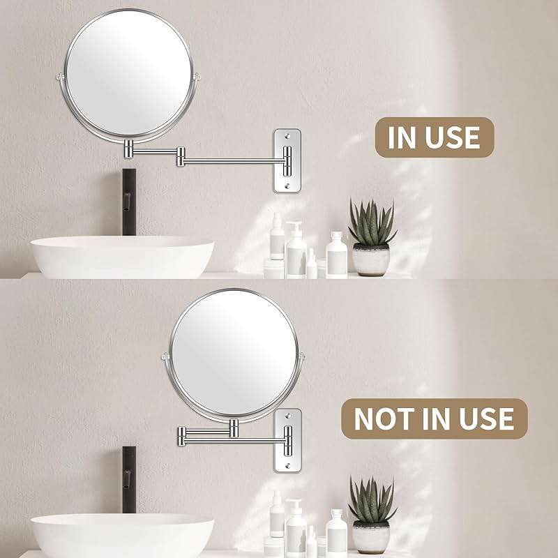 BTremary 9” Large Wall Mounted Makeup Mirror 1X/7X Double-Side Bathroom Magnifying Mirror 360 Swivel Vanity Mirror Extendable Shaving Wall Mount Cosmetic Mirror for Men and Women, Chrome - Image 5