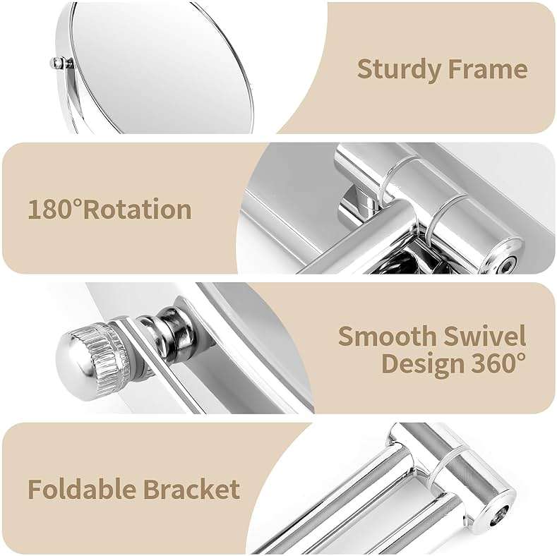 BTremary 9” Large Wall Mounted Makeup Mirror 1X/7X Double-Side Bathroom Magnifying Mirror 360 Swivel Vanity Mirror Extendable Shaving Wall Mount Cosmetic Mirror for Men and Women, Chrome - Image 7