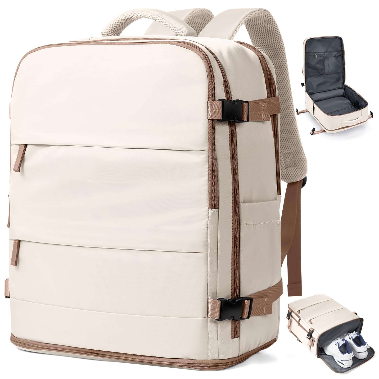 coowoz Travel Backpack Carry On for Women Man Gym Backpacks with Laptop Compartment Mochila de Viaje Teacher Personal Item Backpack Rucksack Airplane Accessories Must Haves Beige Brown - Image 1