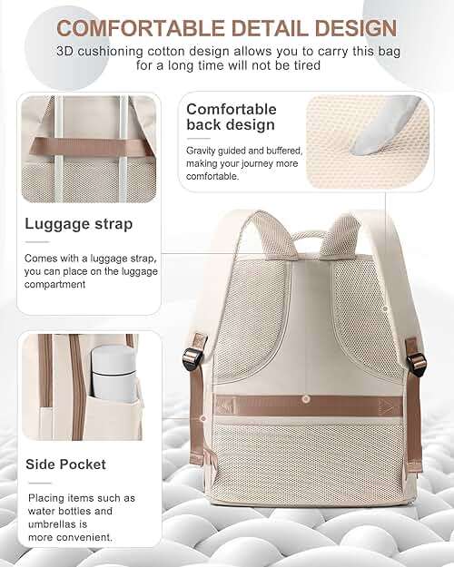 coowoz Travel Backpack Carry On for Women Man Gym Backpacks with Laptop Compartment Mochila de Viaje Teacher Personal Item Backpack Rucksack Airplane Accessories Must Haves Beige Brown - Image 3