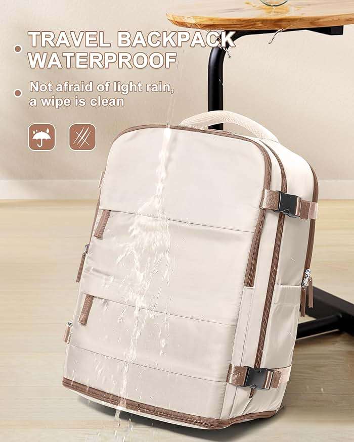 coowoz Travel Backpack Carry On for Women Man Gym Backpacks with Laptop Compartment Mochila de Viaje Teacher Personal Item Backpack Rucksack Airplane Accessories Must Haves Beige Brown - Image 6