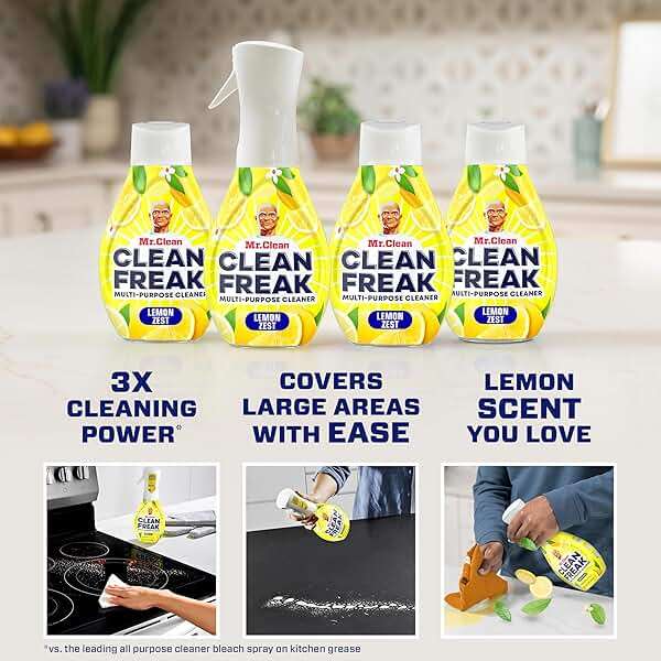 Mr. Clean Clean Freak Multi Surface Cleaning Spray, Deep Cleaning Mist Starter Kit and Refill Bundle, Lemon Zest Scent, 64 fl oz - Image 2