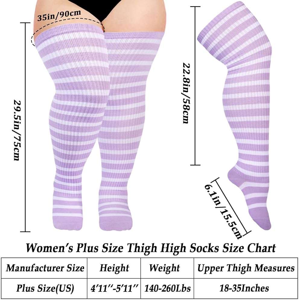 Moon Wood Plus Size Thigh High Socks for Women Knit Cotton Extra Long Striped Over the Knee High Socks Leg Warmers - Image 2