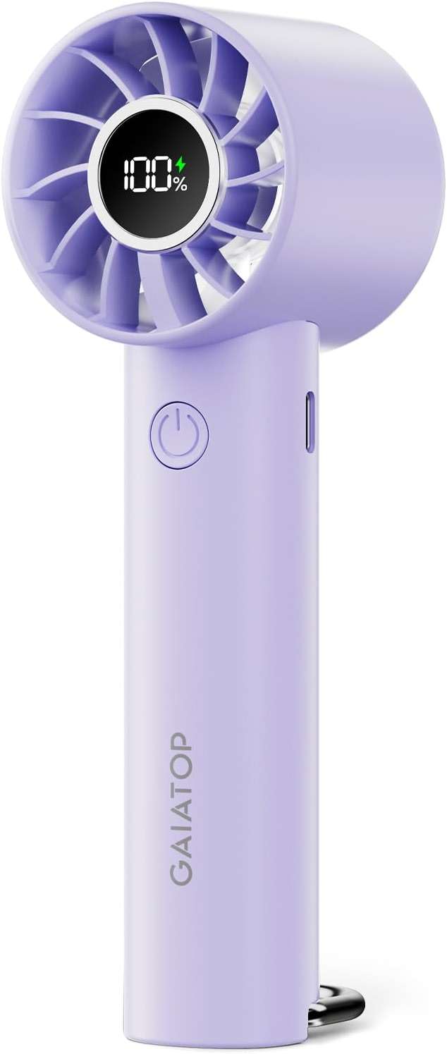 Gaiatop Portable Mini Fan, 3 Speed Handheld Fans with Power Display Flashlight, USB Rechargeable Battery, Lightweight Personal Cooling for Women Men Indoor Outdoor Travel Purple - Image 1