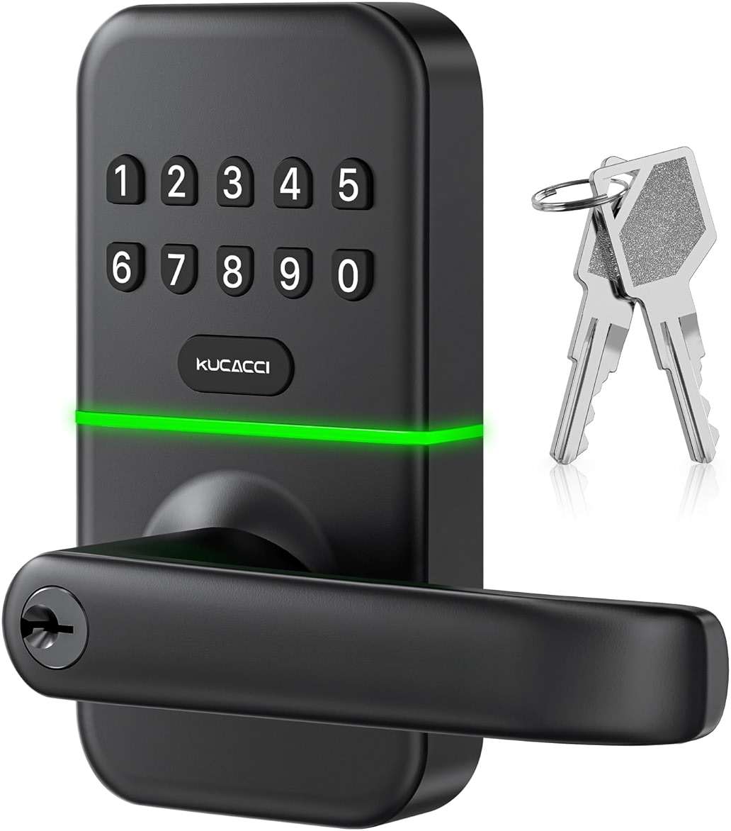 Smart Door Handle Lock with Keypad: Kucacci Keyless Entry Digital Knob for Front Door - Electronic Smart Lock with Keypad - Exterior Code Door Knob - Easy Installation - Image 1
