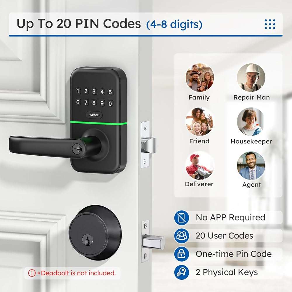 Smart Door Handle Lock with Keypad: Kucacci Keyless Entry Digital Knob for Front Door - Electronic Smart Lock with Keypad - Exterior Code Door Knob - Easy Installation - Image 2