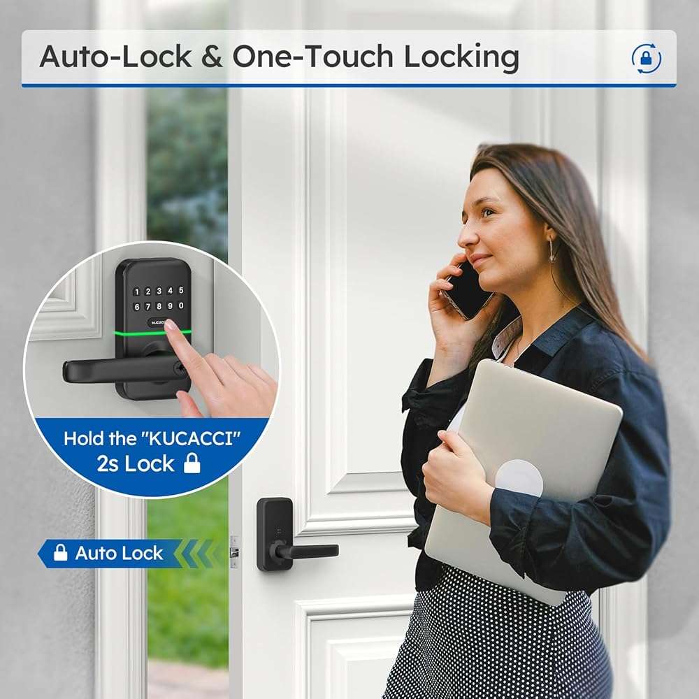 Smart Door Handle Lock with Keypad: Kucacci Keyless Entry Digital Knob for Front Door - Electronic Smart Lock with Keypad - Exterior Code Door Knob - Easy Installation - Image 3