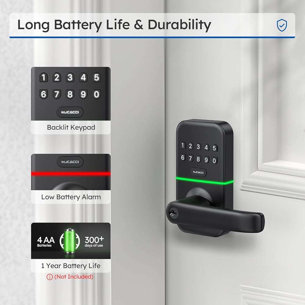 Smart Door Handle Lock with Keypad: Kucacci Keyless Entry Digital Knob for Front Door - Electronic Smart Lock with Keypad - Exterior Code Door Knob - Easy Installation - Image 4