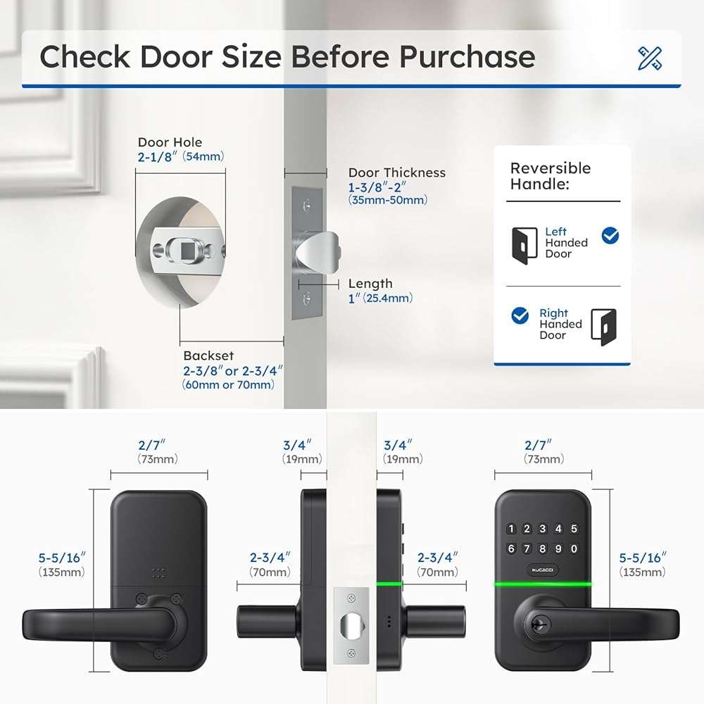 Smart Door Handle Lock with Keypad: Kucacci Keyless Entry Digital Knob for Front Door - Electronic Smart Lock with Keypad - Exterior Code Door Knob - Easy Installation - Image 6
