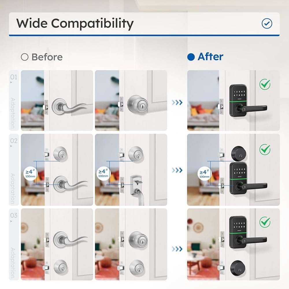 Smart Door Handle Lock with Keypad: Kucacci Keyless Entry Digital Knob for Front Door - Electronic Smart Lock with Keypad - Exterior Code Door Knob - Easy Installation - Image 7