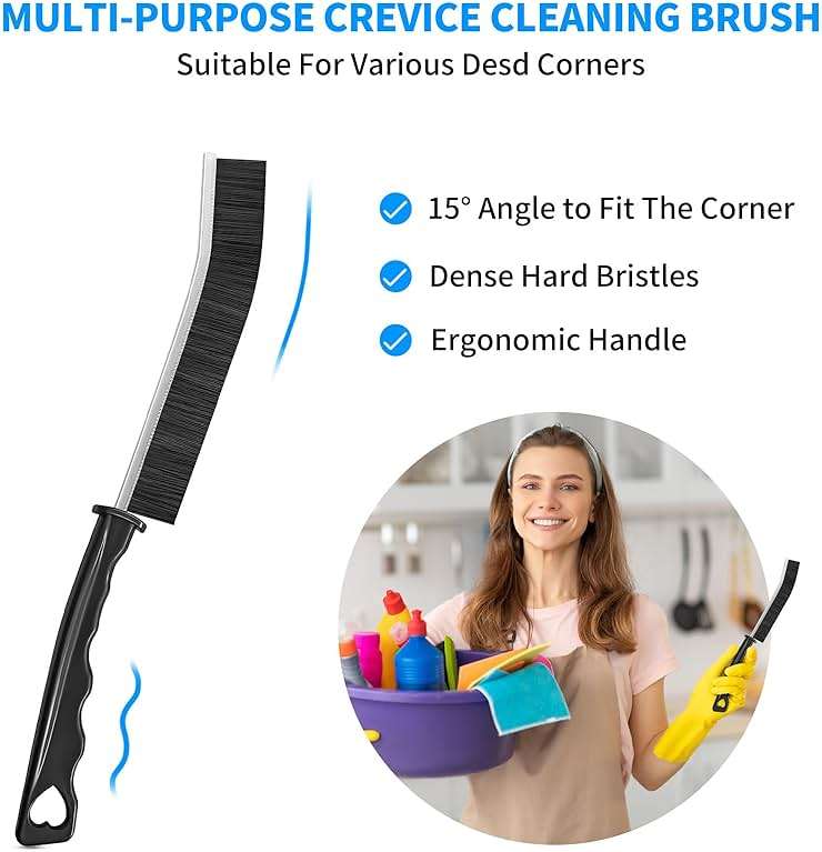 4TH Multi-Purpose Hard Bristle Crevice Cleaning Brush -Deep Reach Gap Cleaning Tool for Household Use -Versatile, Durable, Thin Brush to Clean Tight Spaces -4 Pcs, Black - Image 3