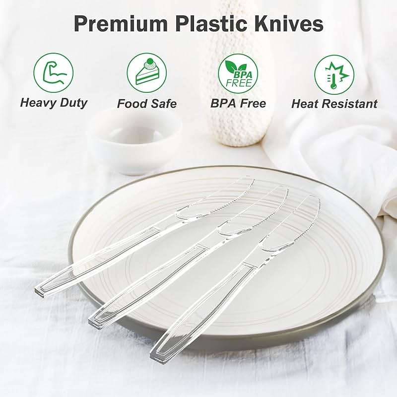 Dealusy 100 Count Extra Heavy Duty Clear Plastic Knives Disposable, BPA-Free, Heat Resistant, Solid and Durable Disposable Knives Bulk, Premium Plastic Knives heavy duty for Party Supply - Image 4