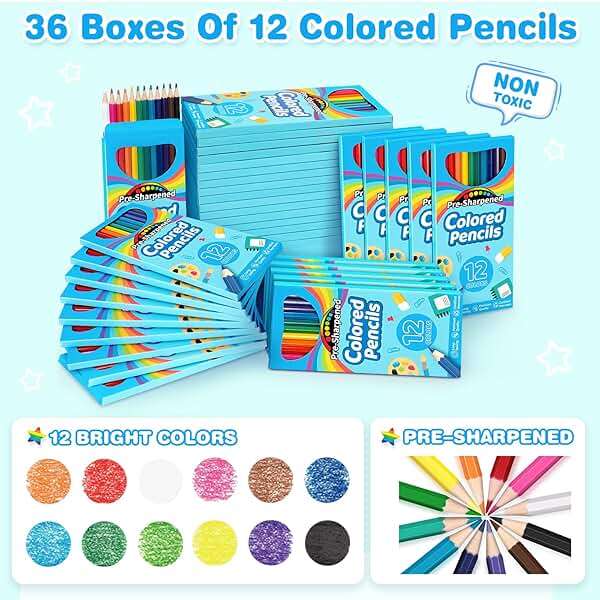 Jumlys 432 Count Colored Pencils Bulk for Kids, 36 Packs Pre-sharpened Coloring Pencils in 12 Colors, Bulk School Supplies for Teachers, Ideal Back to School Supplies & Classroom Prizes - Image 2