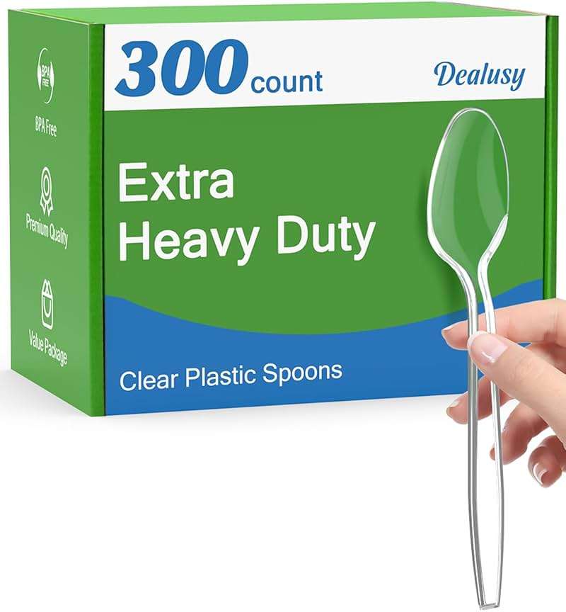Dealusy 300 Count Clear Plastic Spoons Disposable, BPA-Free, Heat Resistant, Solid and Durable Disposable Spoons Heavy Duty Bulk, Premium Spoons plastic disposable for Party Supply - Image 1