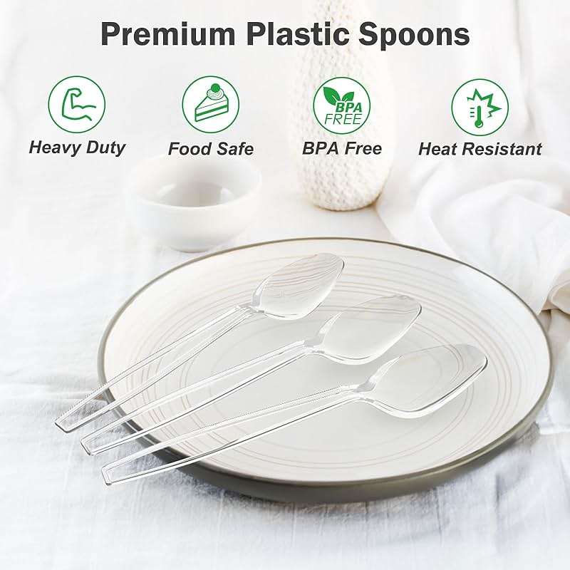 Dealusy 300 Count Clear Plastic Spoons Disposable, BPA-Free, Heat Resistant, Solid and Durable Disposable Spoons Heavy Duty Bulk, Premium Spoons plastic disposable for Party Supply - Image 4