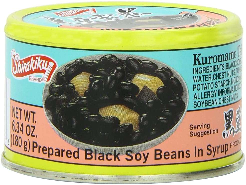 JP Shirakiku Kuromame Takarani Prepared Black Soy Beans In Syrup 180g (Pack of 6) - MADE IN JAPAN - Image 1