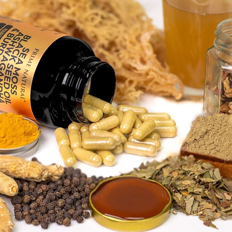 PRIME NATURAL Sea Moss 300mg Black Seed Oil 200mg Ashwagandha 100mg Turmeric Bladderwrack Burdock Manuka Honey Dandelion ACV - 120 Capsules | 60 Days Supply | Vegan - Image 5