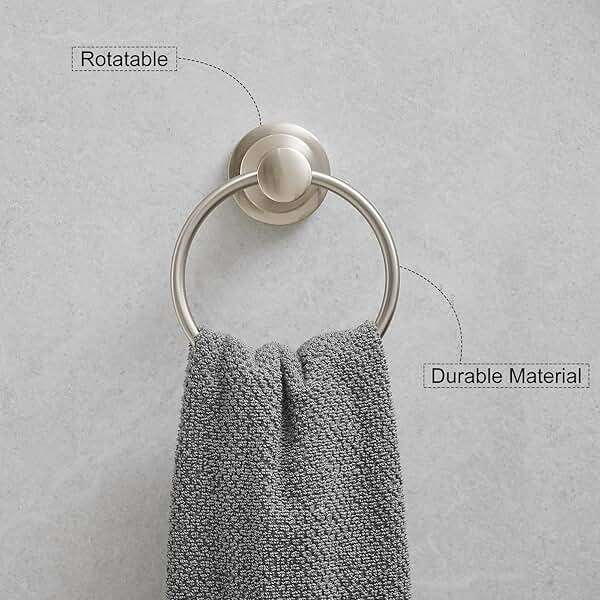 Hoimpro Brushed Nickel 2-Piece Bathroom Bath Set, Wall Mounted Bathroom Hardware Fixture (Towel Ring Holder, Toilet Paper Towel Holder), Bathroom Accessories, Stainless Steel and Zinc Alloy - Image 5
