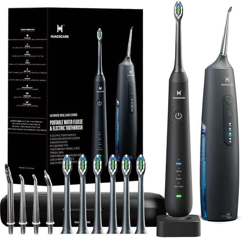 2-1 Oral Clean Kit- Water Dental flosser & Electric Toothbrush Combo- Brushing & Flossing- for Teeth Cleaning and Gum Health (Black) - Image 1