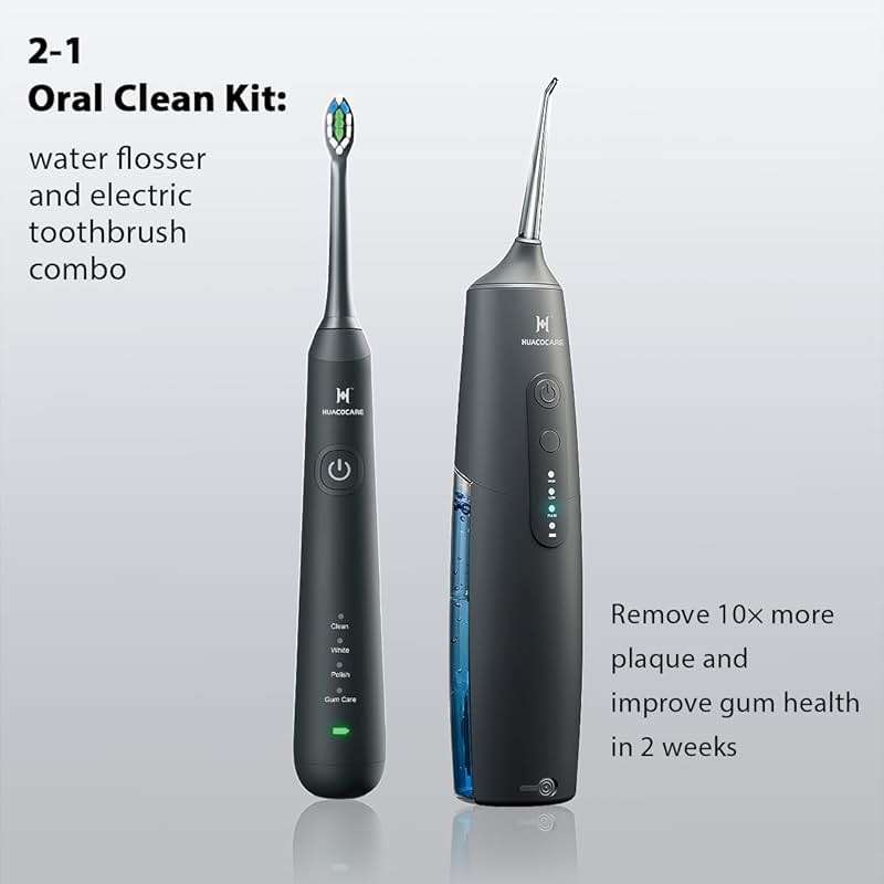 2-1 Oral Clean Kit- Water Dental flosser & Electric Toothbrush Combo- Brushing & Flossing- for Teeth Cleaning and Gum Health (Black) - Image 2