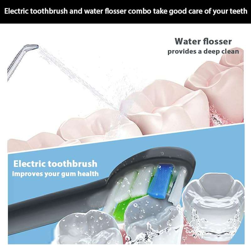 2-1 Oral Clean Kit- Water Dental flosser & Electric Toothbrush Combo- Brushing & Flossing- for Teeth Cleaning and Gum Health (Black) - Image 7