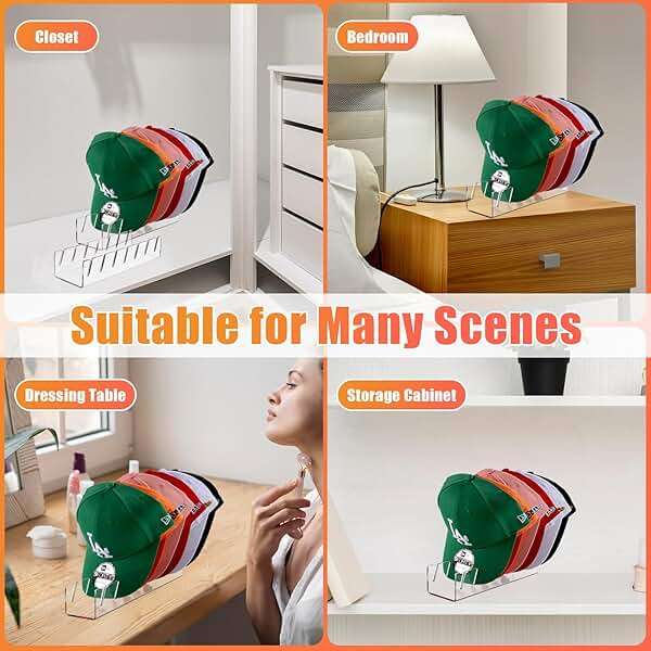 Hat Stand for Baseball Caps, 2 Pack No Install Acrylic Hat Organizer for 14 Baseball Caps Storage Organizer, Hat Racks Hat Holder Display and Organization for Closet, Bedroom, Dresser (Clear-2Pack) - Image 6