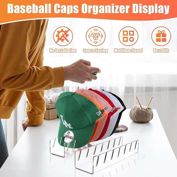 Hat Stand for Baseball Caps, 2 Pack No Install Acrylic Hat Organizer for 14 Baseball Caps Storage Organizer, Hat Racks Hat Holder Display and Organization for Closet, Bedroom, Dresser (Clear-2Pack) - Image 7