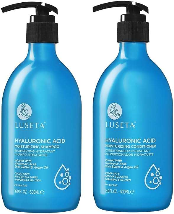 Luseta Deep Hydrating Hyaluronic Acid Shampoo and Conditioner Set for Dry Damaged Hair - Sulfate Free Moisturizing Hair Care with Shea Butter & Avocado Oil, Paraben-Free - 2 x 16.9oz - Image 1