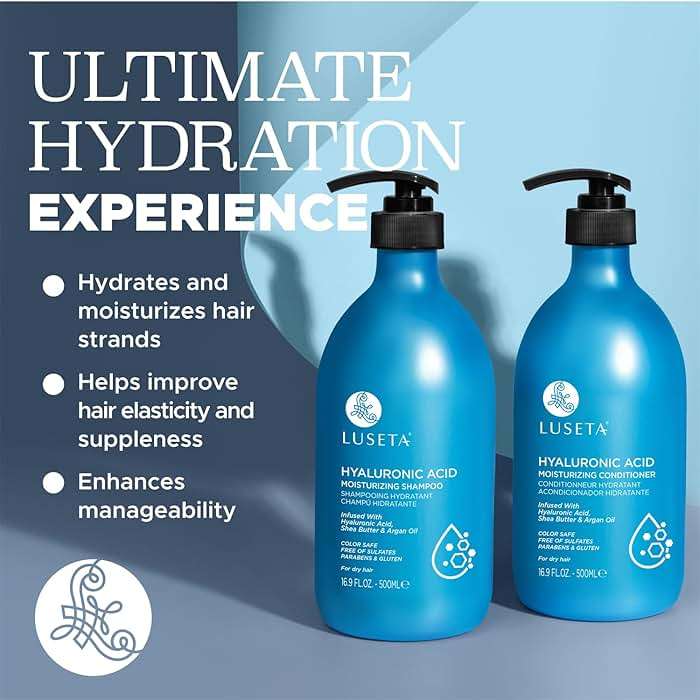 Luseta Deep Hydrating Hyaluronic Acid Shampoo and Conditioner Set for Dry Damaged Hair - Sulfate Free Moisturizing Hair Care with Shea Butter & Avocado Oil, Paraben-Free - 2 x 16.9oz - Image 3