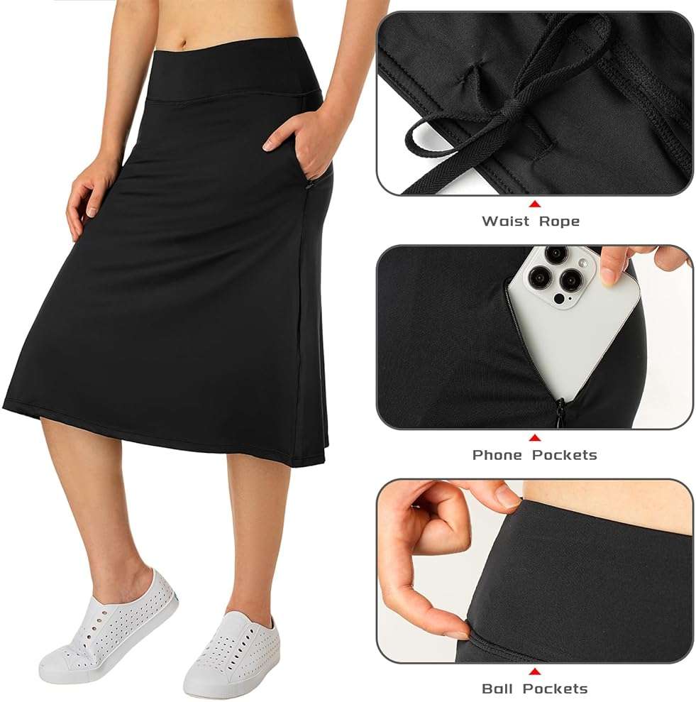 Women's Midi Knee Length Skirts with Zipper Pockets,26" Athletic Long Skorts for Women Athletic Swim Skirts - Image 5