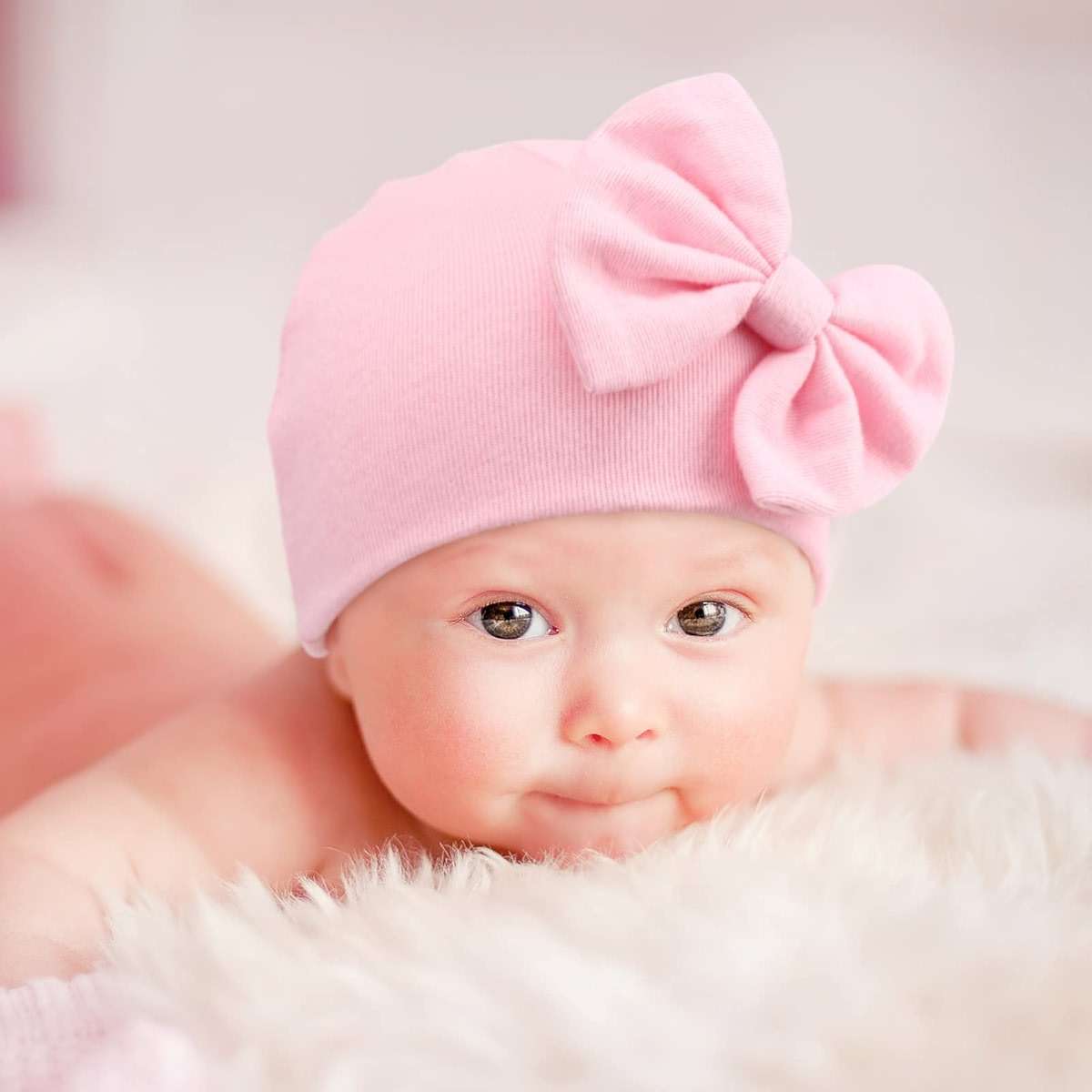 AQOKKA Newborn Baby Girl Hats with Bow Cotton Toddler Infant Beanie Cap Newborn Hospital Hats for Baby Girl Kid 0-24 Months - Image 7