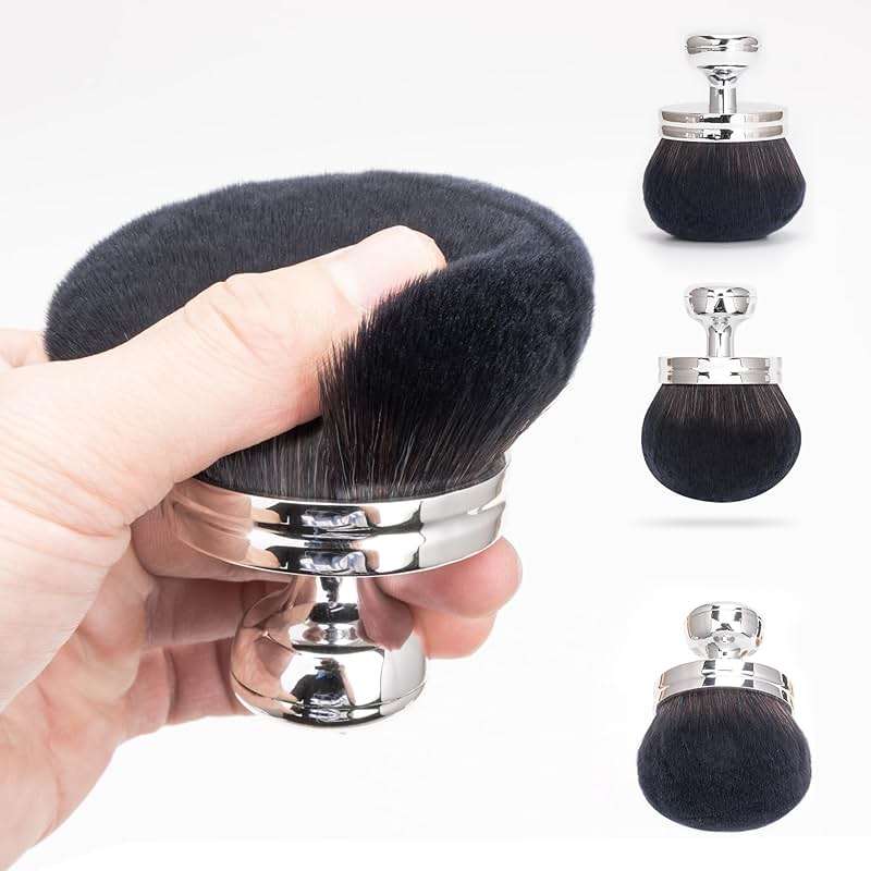 Blend & Blur Extra Large Body Makeup Brush for Self Tanner,Leg Makeup & Bronzer Self Tan Applicator, 3.2inch Wide Round Head Kabuki Brush For Application with Drawstring Bag (Silver - Black) - Image 4