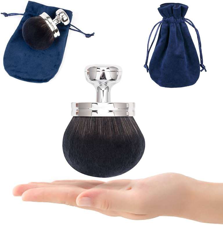 Blend & Blur Extra Large Body Makeup Brush for Self Tanner,Leg Makeup & Bronzer Self Tan Applicator, 3.2inch Wide Round Head Kabuki Brush For Application with Drawstring Bag (Silver - Black) - Image 6