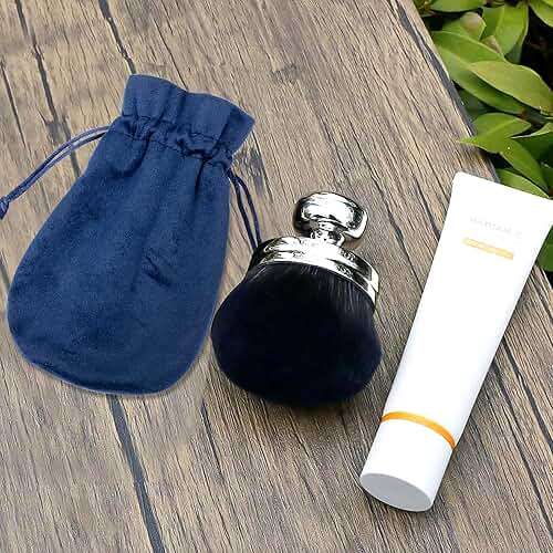 Blend & Blur Extra Large Body Makeup Brush for Self Tanner,Leg Makeup & Bronzer Self Tan Applicator, 3.2inch Wide Round Head Kabuki Brush For Application with Drawstring Bag (Silver - Black) - Image 7