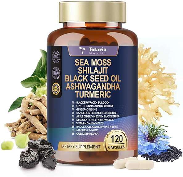 25-in-1 Sea Moss Black Seed Oil Ashwagandha Ginger Shilajit Supplement, Sea Moss Capsules Pro with Bladder Burdock Ceylon Cinnamon Berberine ACV Manuka VIT C & D3 for Men Women, 120 Vegan Caps - Image 7