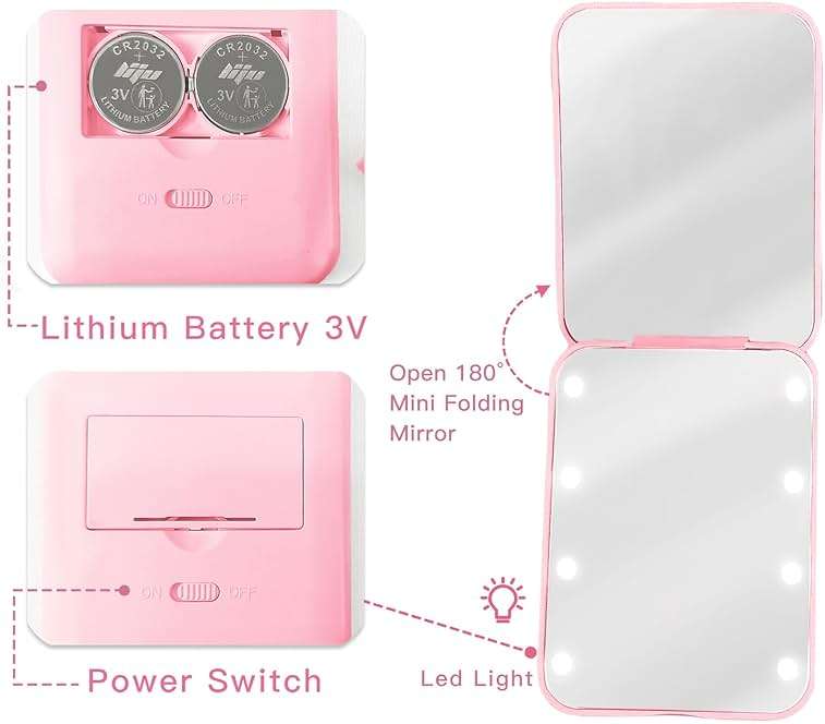 Aganmi Preppy Stuff Pearl Initial Travel Compact Mirror with Lights, Personalized 1X/2X Magnification Mini LED Pocket Makeup Mirror for Purse Trendy Gift Stocking Stuffers for Women Teen Girls (A) - Image 3