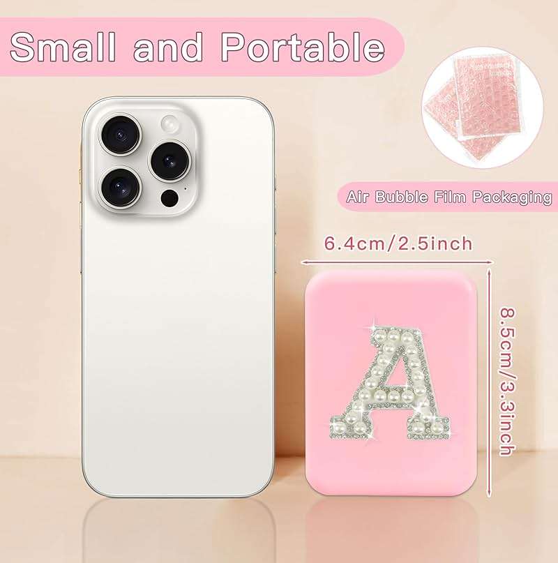 Aganmi Preppy Stuff Pearl Initial Travel Compact Mirror with Lights, Personalized 1X/2X Magnification Mini LED Pocket Makeup Mirror for Purse Trendy Gift Stocking Stuffers for Women Teen Girls (A) - Image 4