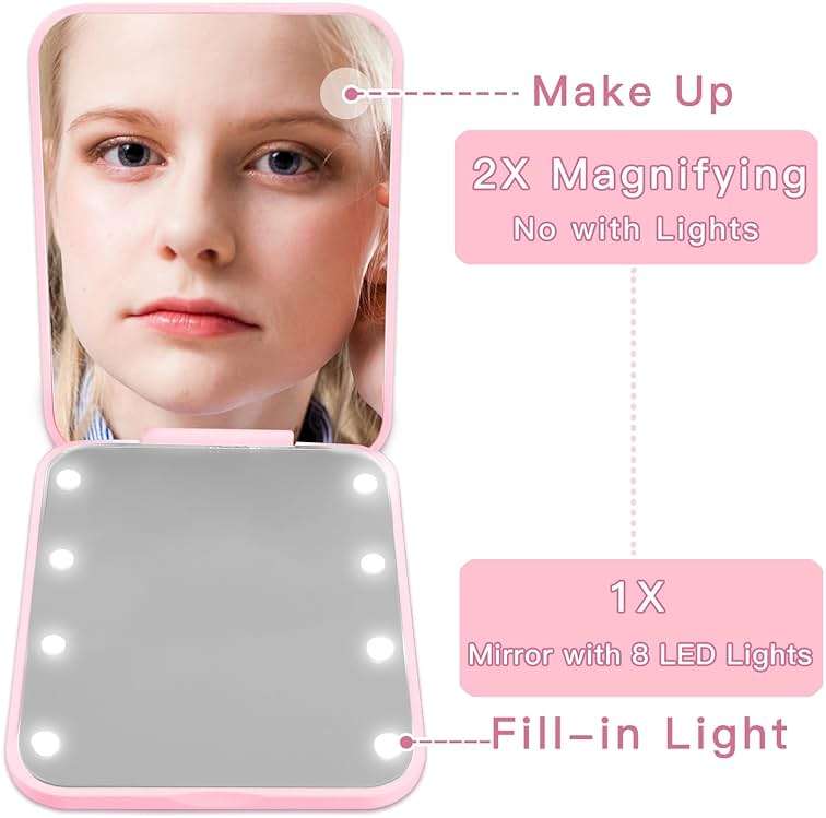 Aganmi Preppy Stuff Pearl Initial Travel Compact Mirror with Lights, Personalized 1X/2X Magnification Mini LED Pocket Makeup Mirror for Purse Trendy Gift Stocking Stuffers for Women Teen Girls (A) - Image 5