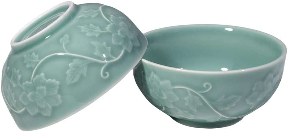 Hanporce 5-Inch Celadon Rice Bowl, Set of 2 - Round Ceramic Bowls for Soup, Stews, Holiday Meals - Classic Holiday Tableware - Durable, Dishwasher, Microwave, Freezer Safe - Image 1
