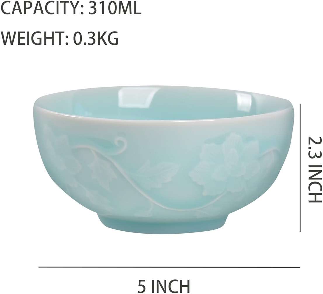 Hanporce 5-Inch Celadon Rice Bowl, Set of 2 - Round Ceramic Bowls for Soup, Stews, Holiday Meals - Classic Holiday Tableware - Durable, Dishwasher, Microwave, Freezer Safe - Image 3