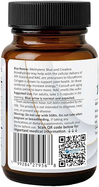 Nutricel Supplements Methylene Blue Capsules with Added Glycine + NAC (GlyNAC), Collagen, and Creatine - Trusted Made in America - 7mg (USP Grade) - Third Party Tested (60ct) - Image 4