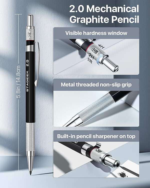 STAGEEK Mechanical Pencil Set with Case 37 Count, Drawing Pencils 0.3, 0.5, 0.7, 0.9MM & 2PCS 2MM Sketching Pencils with 492PCS Lead Refills (6B 4B 2B HB 2H 4H Color) for Artist Drafting Drawing - Image 5