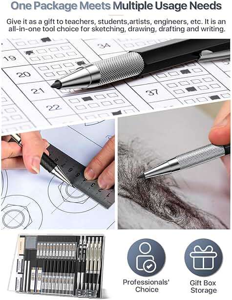 STAGEEK Mechanical Pencil Set with Case 37 Count, Drawing Pencils 0.3, 0.5, 0.7, 0.9MM & 2PCS 2MM Sketching Pencils with 492PCS Lead Refills (6B 4B 2B HB 2H 4H Color) for Artist Drafting Drawing - Image 8