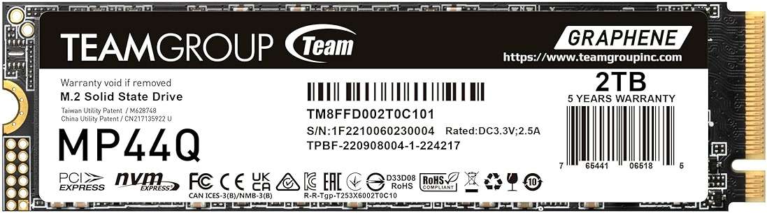 TEAMGROUP MP44Q 2TB SLC Cache Gen 4x4 M.2 2280 PCIe 4.0 w/NVMe Laptop, Desktop, NUC, NAS SSD Read/Write Speed up to 7000/5900MB/s TM8FFD002T0C101 - Image 1