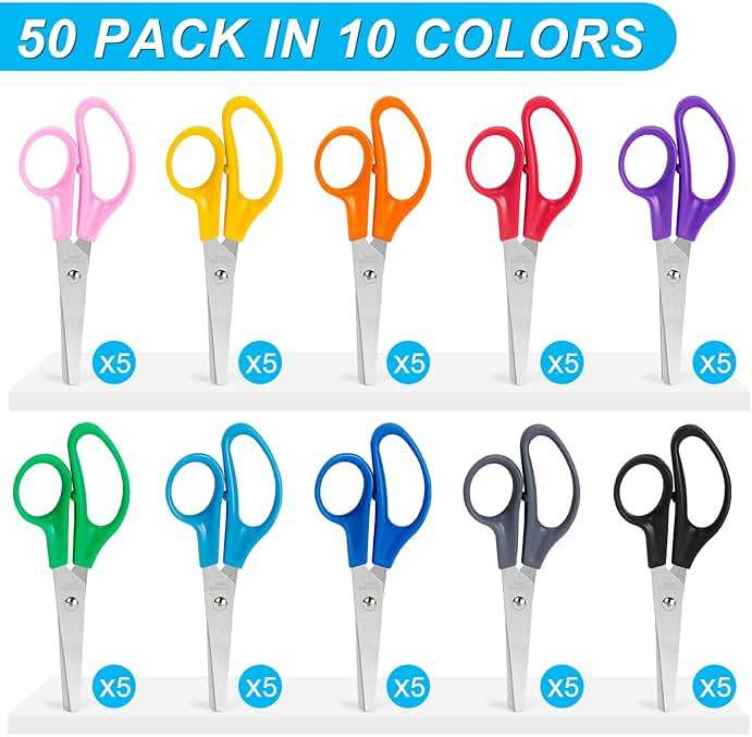 50 Pack Kids Scissors, 5 Inch Bulk Scissors for School, Blunt Tip for Child Student Teacher, Kids Safety for Preschool Classroom Office Home, School Supplies Craft Cutting Paper - Image 2